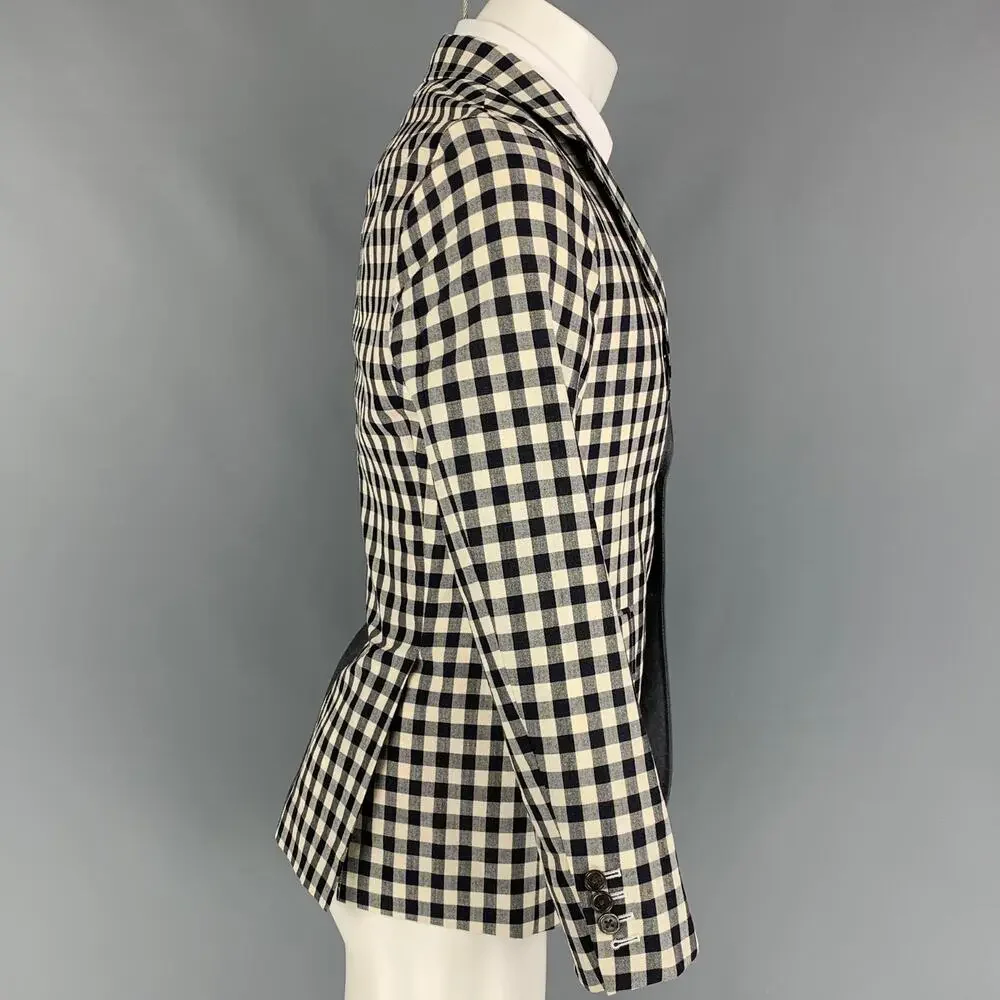 THOM BROWNE Size 38 Navy Red Checkered Wool Blend Notch Lapel Sport Coat